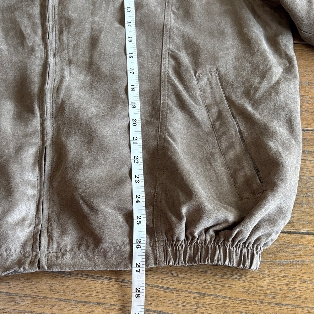 Vintage 90s Norm Thompson Faux Suede Bomber Jacket - Taupe - Size XL - Picture 10 of 11